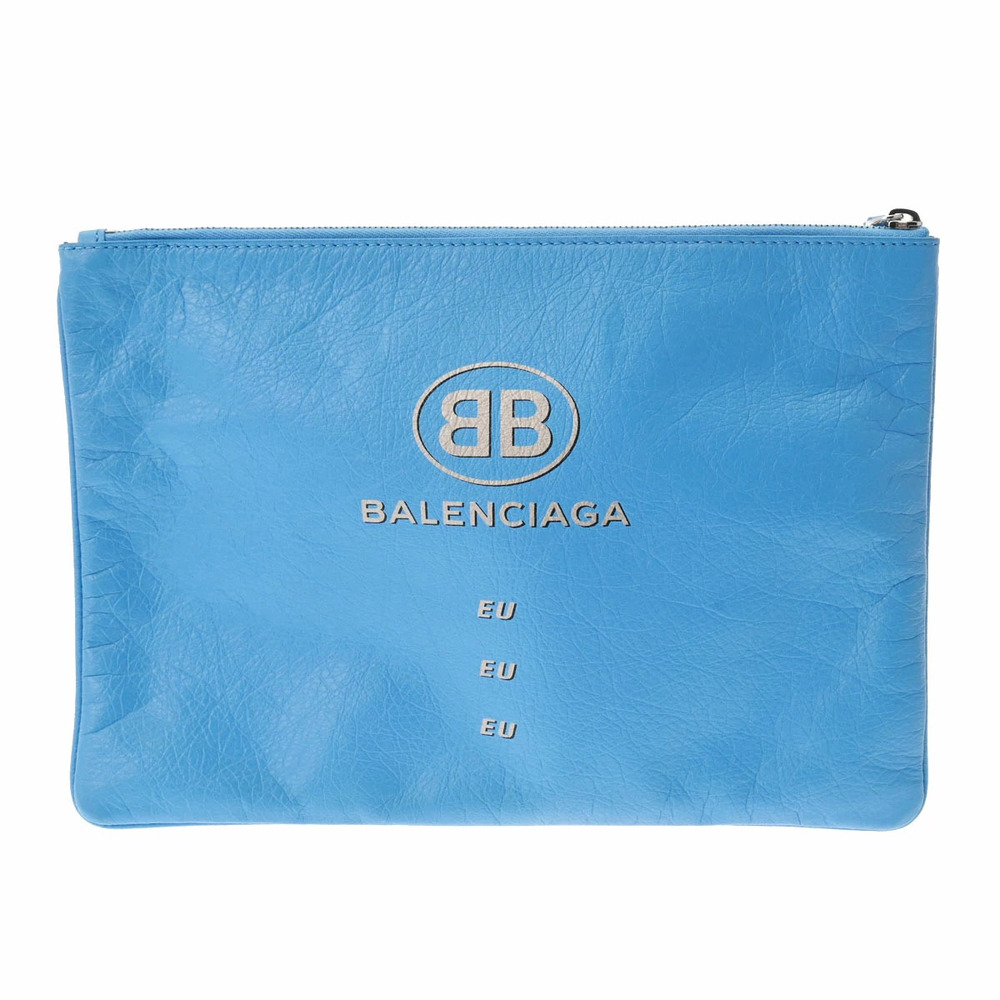 BALENCIAGA Supermarket Blue Leather Clutch Bag